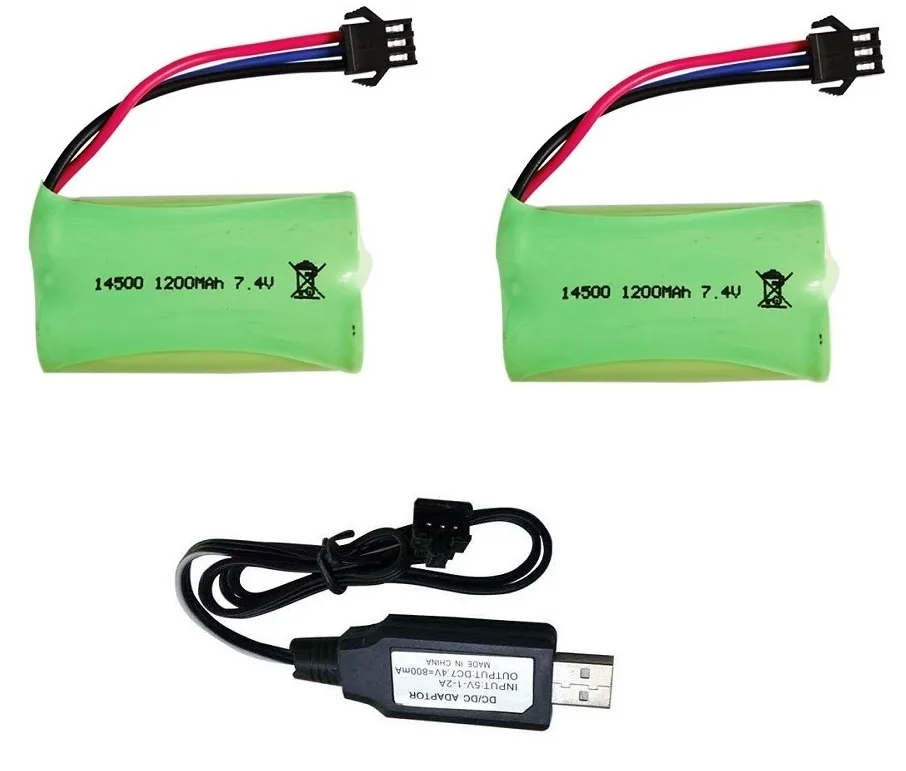 เครื่อง14500แบตเตอรี่ Li-ion SM3P 7.4V 1200mAh สำหรับของเล่นไฟฟ้าแบตเตอรี่7.4V 2S สำหรับของเล่น RC รถถังหุ่นยนต์