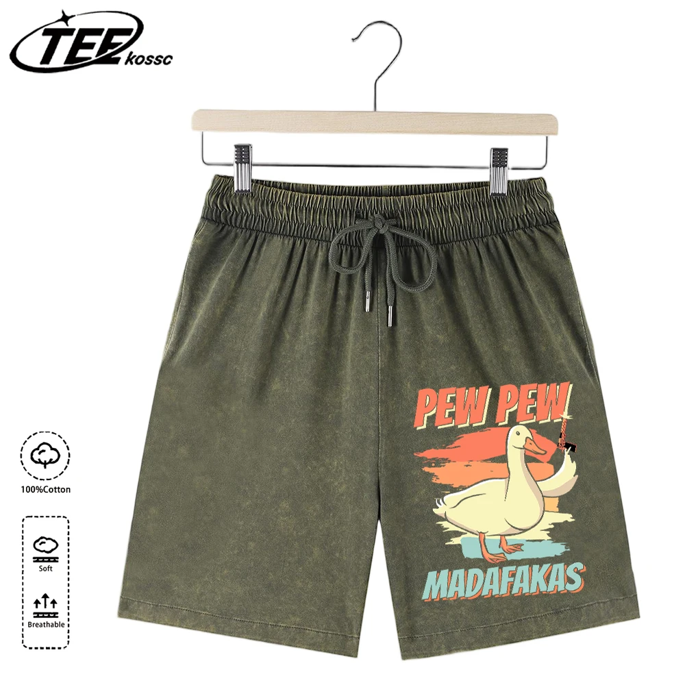 

Pew Pew Madafakas Funny Goose Print Man'S Summer Fashion Washed Shorts Cotton Oversized Street Pants Sport Vacation Bottom