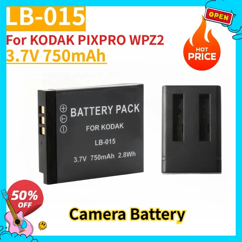 

New 3.7V 750mAh LB-015 LB015 Replacement Camera Battery +2-Channel USB Charger For KODAK PIXPRO WPZ2