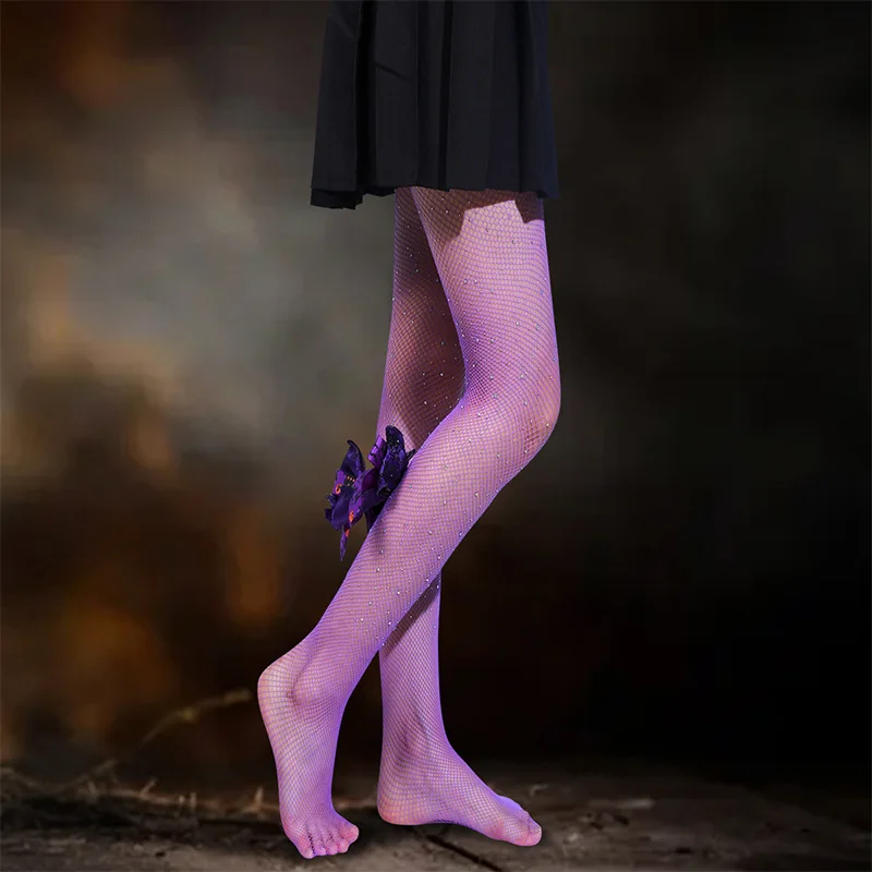 Small mesh with drill bow red purple hundred match women pantyhose pantyhose stockings