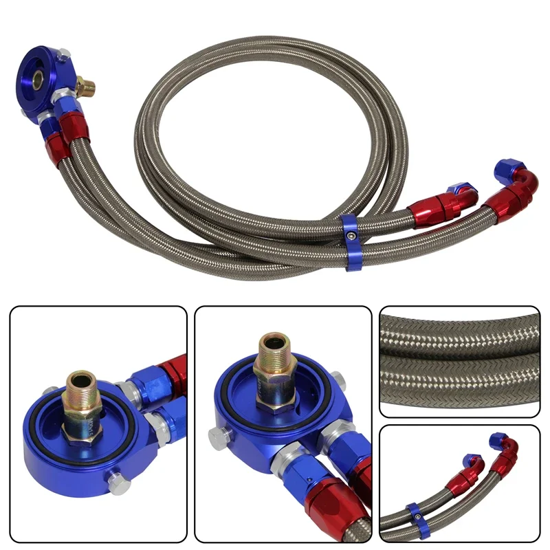 

Black / Silver AN10 1.4m 1.6m Nylon Braided or SS Braided Oil Line+ AN10 Oil Filter Sandwich Adapter w/ Hose Fittings