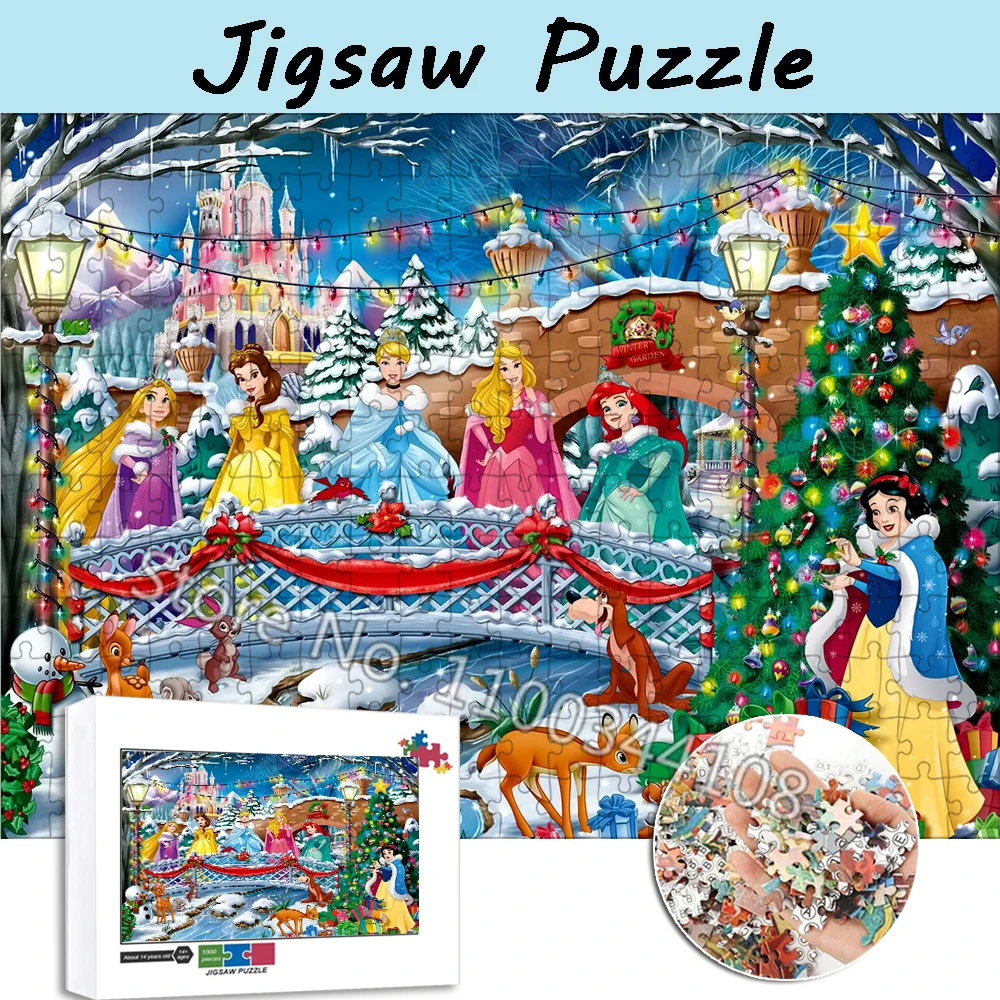 Christmas Disney 300/500/1000 Pieces Puzzles Princess Party Snow White Cinderella Ariel Puzzle for New Year Gift Educational Toy