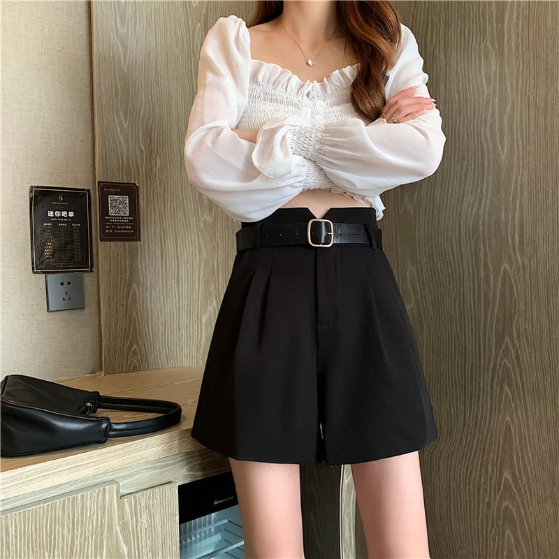Pantaloncini Donna Estate Elegante Lady Office Gamba larga Impero Solido Stile coreano All-match Semplice quotidiano A-line Bottoms Ulzzang Mujer