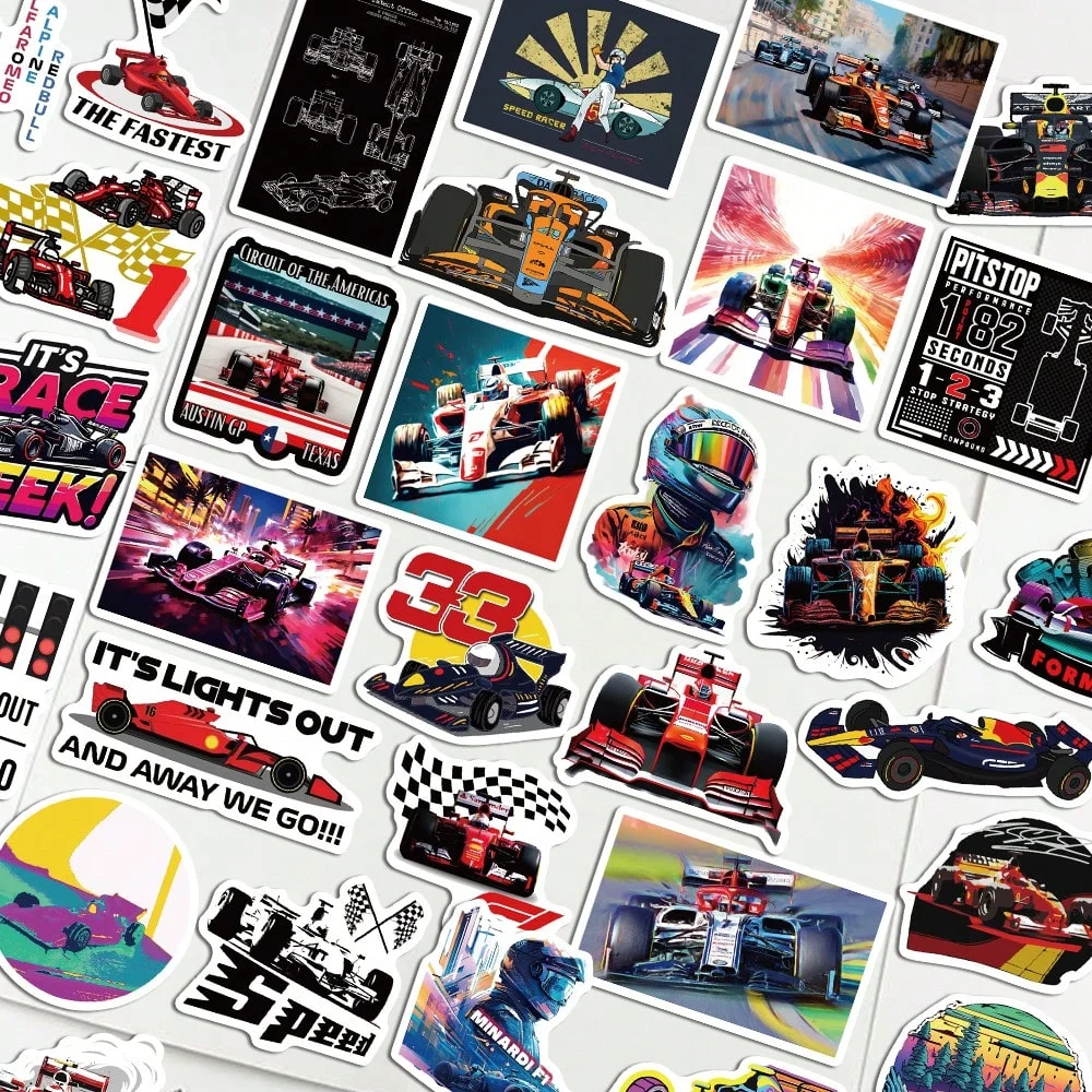 50pcs F1 Formula One Racing Stickers Notebook Luggage Skateboard Motorcycle Bicycle Helmet Cool Stickers Decoration Waterproof