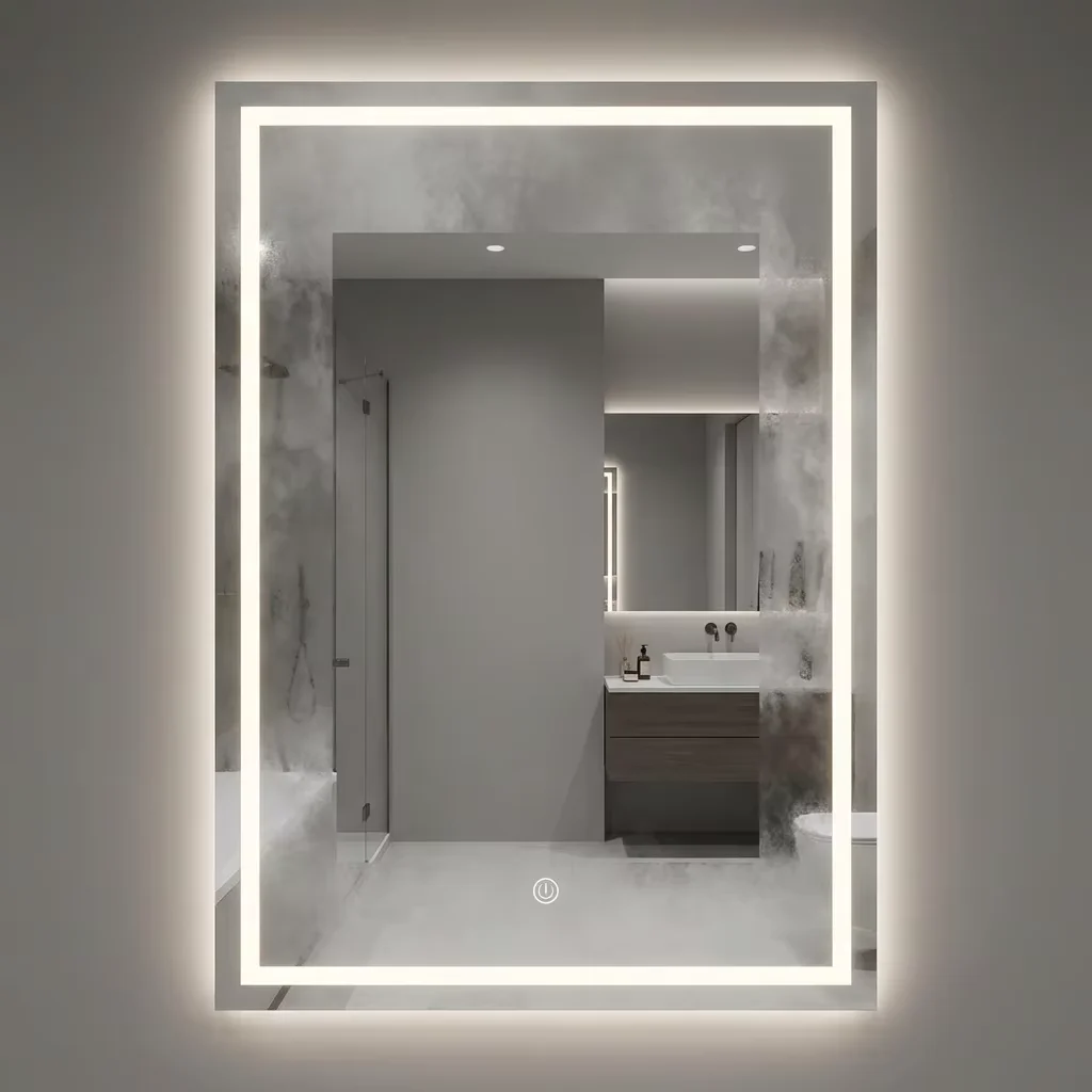 Backlit Mirror 50x70 cm Rectangular Smart Demist Mirror, Adjustable  LED  Anti-Fog Vanity Backlit Mirror