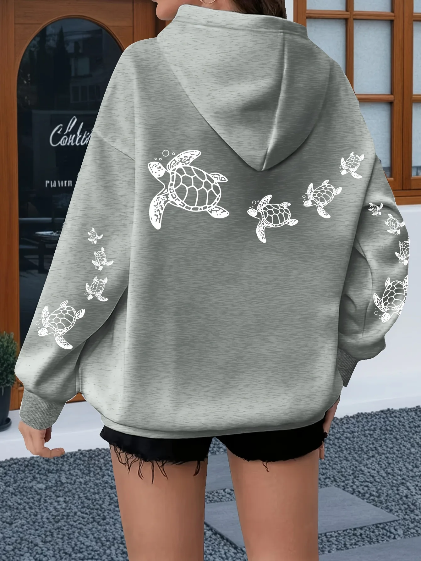 Women Loose Hooded Sweatshirt Ocean Sea Turtle Animal Graphic Print Long Sleeve Casual Daily Street Pullover Tops