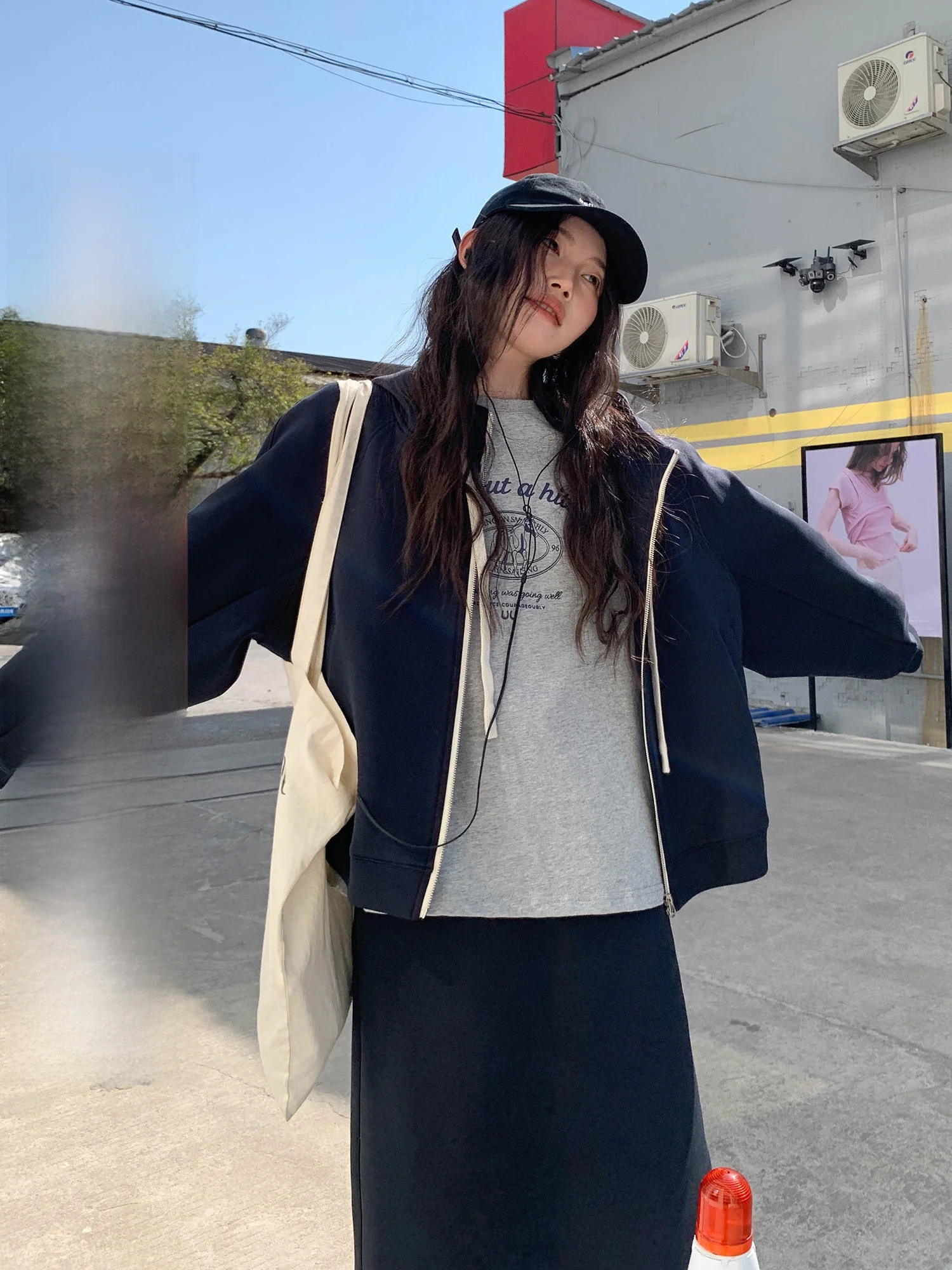 

Deep Blue Hoodie Set Women's Casual Spring Faion Two-Piece Suit College Sle Top And Skirt Ensemble Long Sve Regular Le...