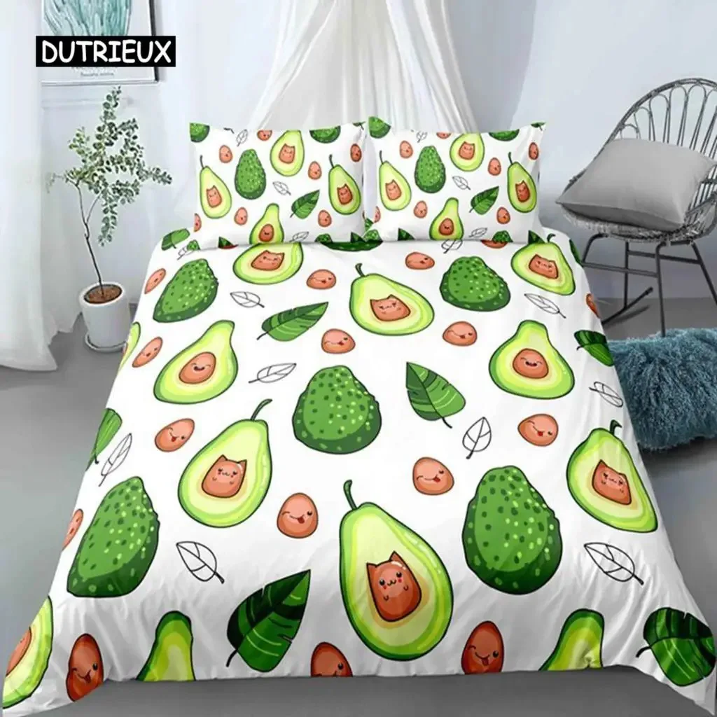 

Avocado Duvet Cover Cartoon Funny Avocado Bedding Set for Kids Boys Girls Adults Microfiber Summer Fruit Theme King Quilt Cover