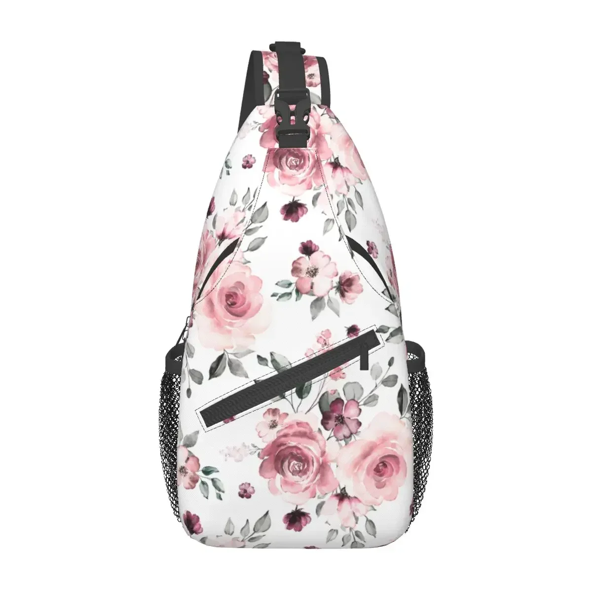 Watercolor Rose Flowers Crossbody Sling Bag Small Chest Bag Vintage Shoulder Backpack Daypack for Hiking Travel Travel Satchel