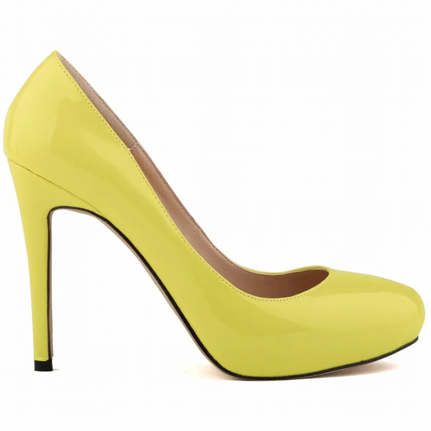 New Platform Concise Lady Office Shoes Patent Leather Round Toe High Heels Shoe Black Red Shallow Wedding Party Women Pumps