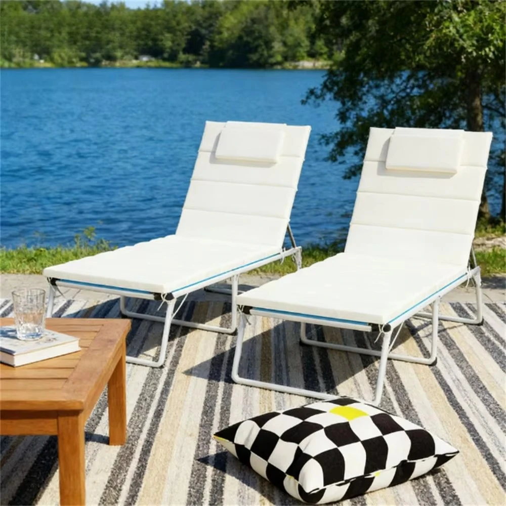 Set of Two Cream White Foldable Lounge Chair Cushions Outdoor Pillows & Cushions (Cushion Only)