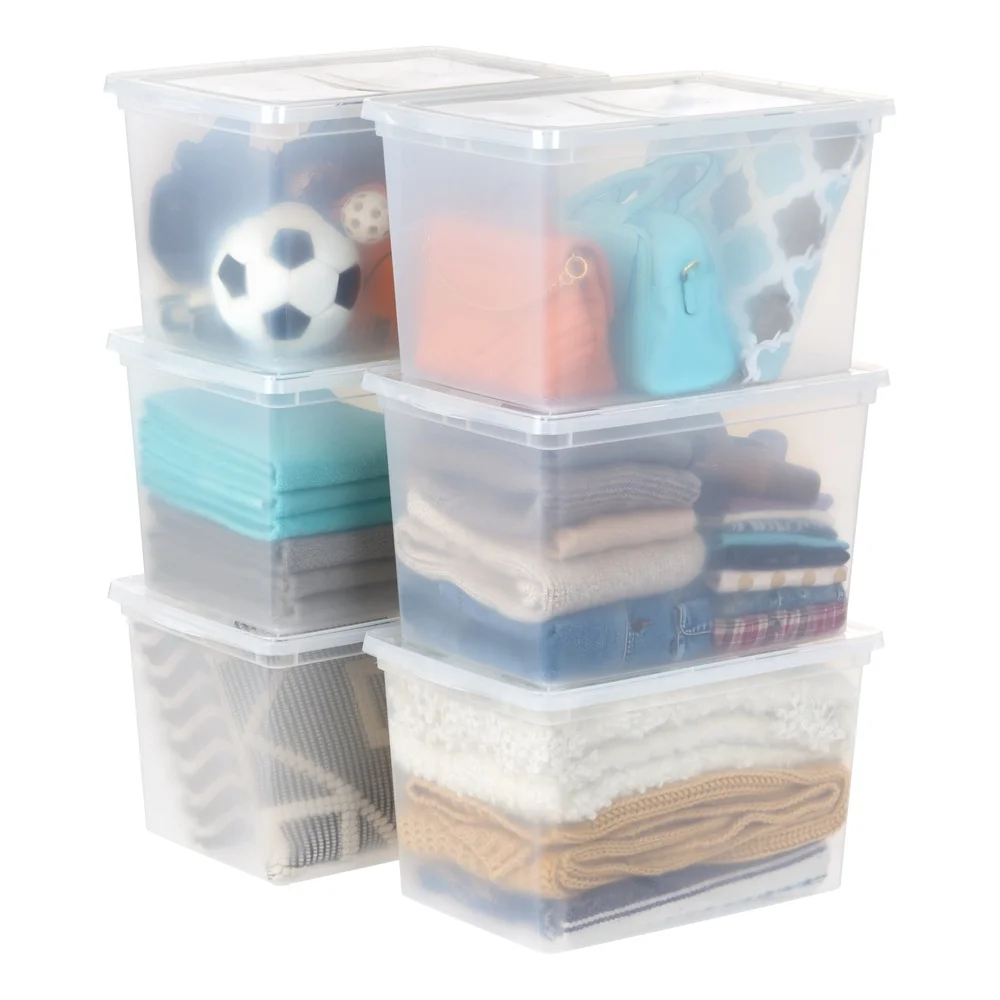 

68 Qt Stackable Plastic Storage Bins with Lids Clear Storage Containers Durable Organizers Home Office Closet Garage 6 Pack