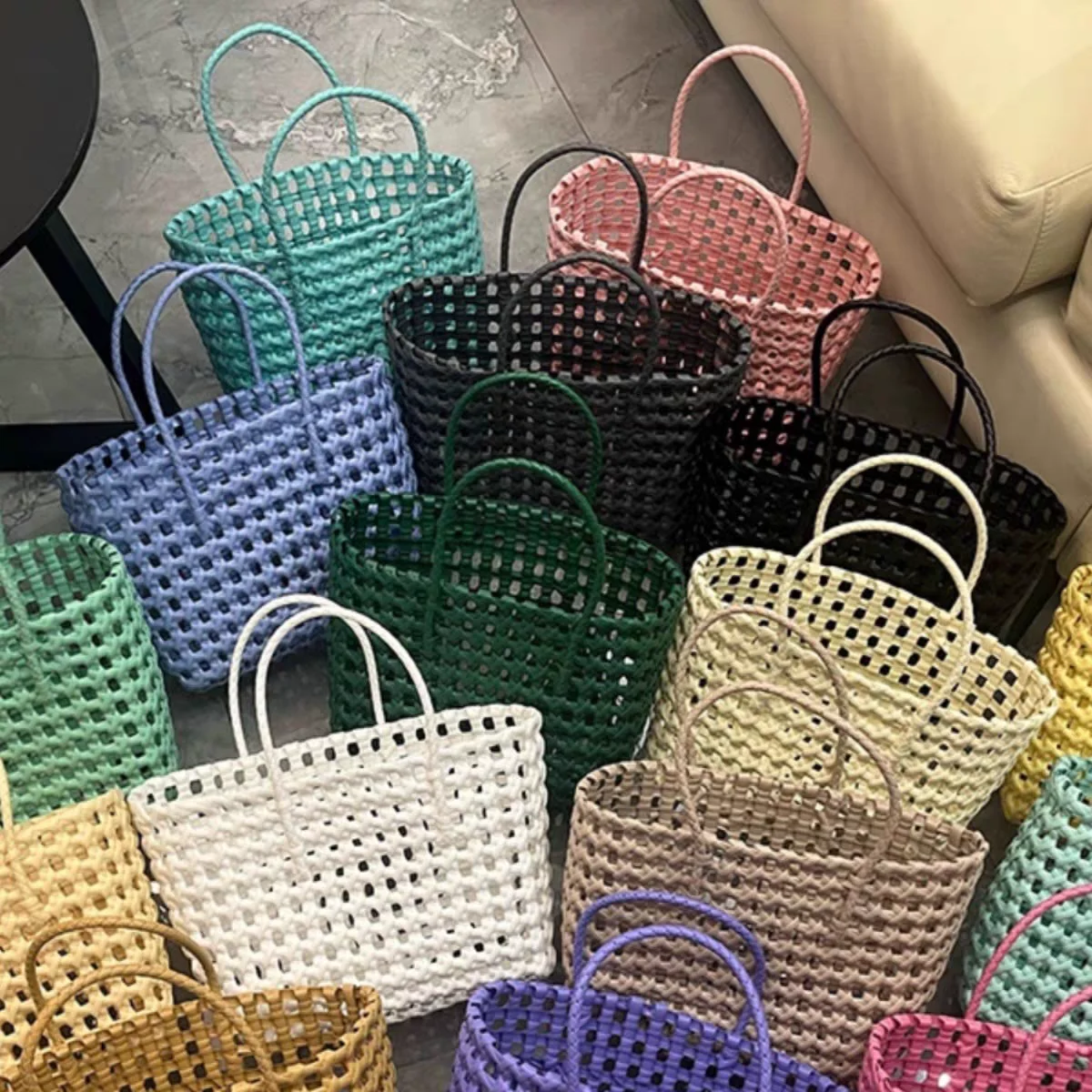 

Grocery Basket Plastic Woven Storage Bag Shopping Picking Basket Picnic Basket Handheld Bathing Basket Women's Bag