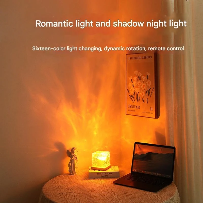 مصباح جو مموج مائي مربع، ضوء ليلي، هدية إبداعية للفتيات بجانب السرير، مصباح طاولة ديناميكي لهب أورورا #2