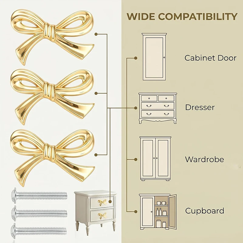 2/4/8Pcs Bow Shape Drawer Knob Gold Cabinet Handles Kitchen Cupboard Pulls Wardrobe Drawer Knobs Furniture Handle Hardware