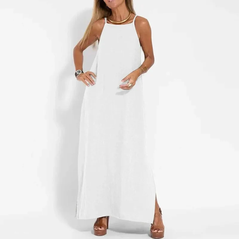 فساتين للمناسبات الرسمية المرأة موضة عادية سبليت فستان بحزام بلون بوهو فساتين طويلة Vestidos Verano Moda 2025