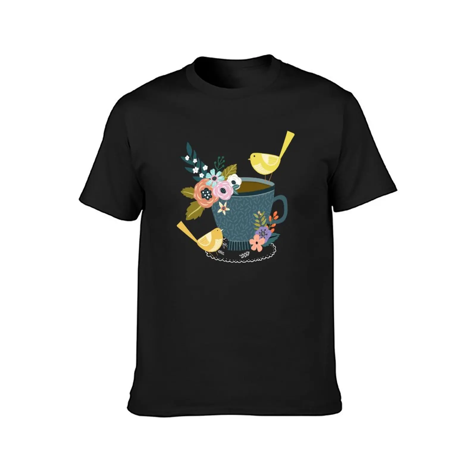 Twin Finches Tweeting At Tea Time T-Shirt quick-drying vintage clothes mens plain t shirts