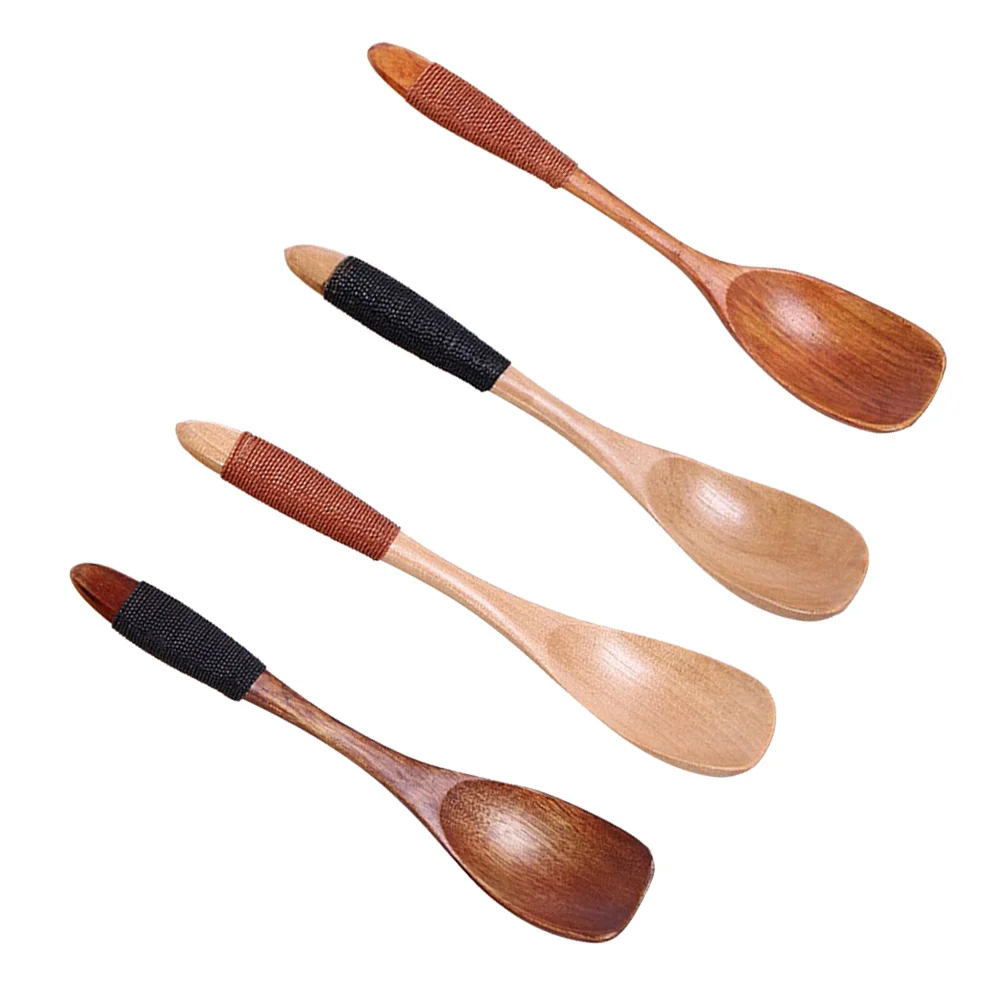 

4Pcs Children Wooden Spoon Natural Wood Mini Short Handle Honey Sugar Jam Salt Seasoning Spoons Baby Spoons Wooden Spoon
