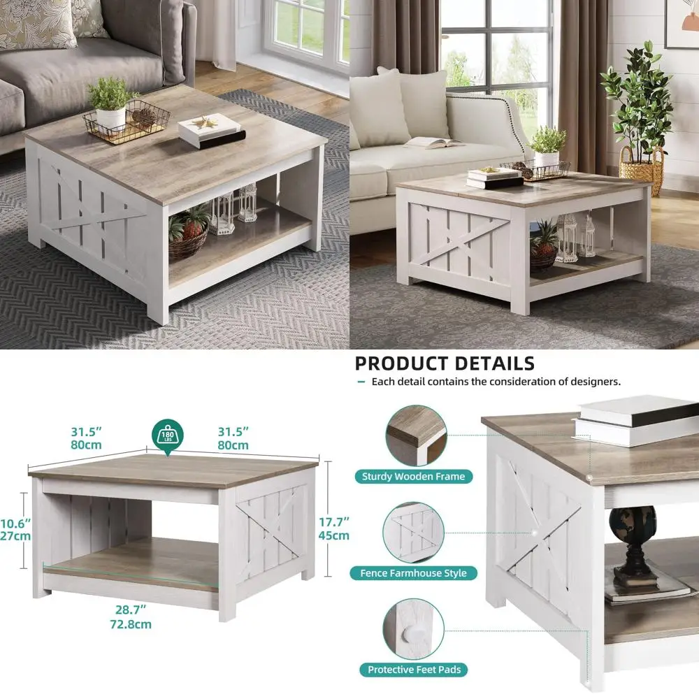 

Журнальный столик в деревенском стиле в фермерском доме с местом для хранения вещей, квадратный деревянный коктейльный столик для гостиной и встреч