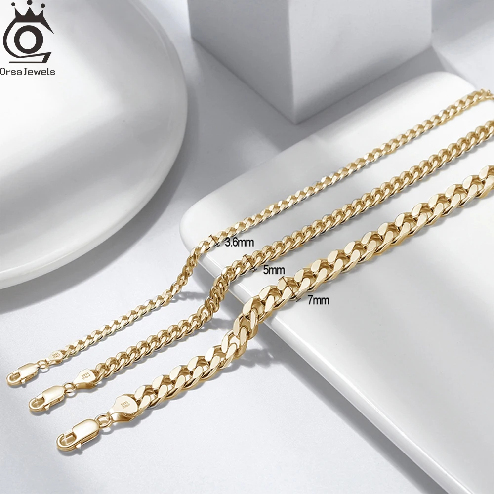 

ORSA JEWELS Fashion Cuban Chain Women Men Bracelet 925 Sterling Silver Chain Bracelet Cuban Curb Link Chain Wrist Jewelry SB105