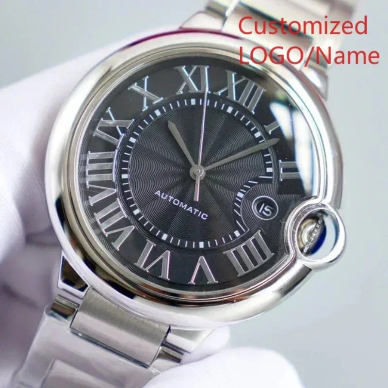 الفاخرة التلقائية الميكانيكية رجالي الياقوت 904L الفولاذ المقاوم للصدأ والجلود الأسود الأزرق بالون الساعات الرياضية حسب الطلب