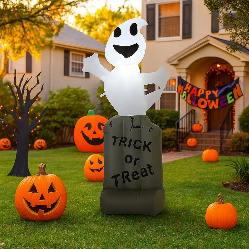Juguetes inflables de Halloween de 1,5 M/5 pies, murciélago negro en lápida, luces Led, decoración, césped gigante, modelo inflable, decoración exterior familiar