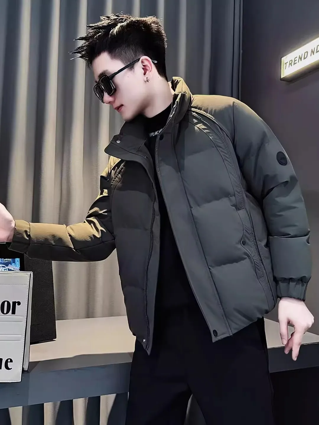 

Faionable Thiened Cotton Workwear Jaet Stand Collar Men's Simple Sli Daily Versatile Winter New Arrival Polyester F...