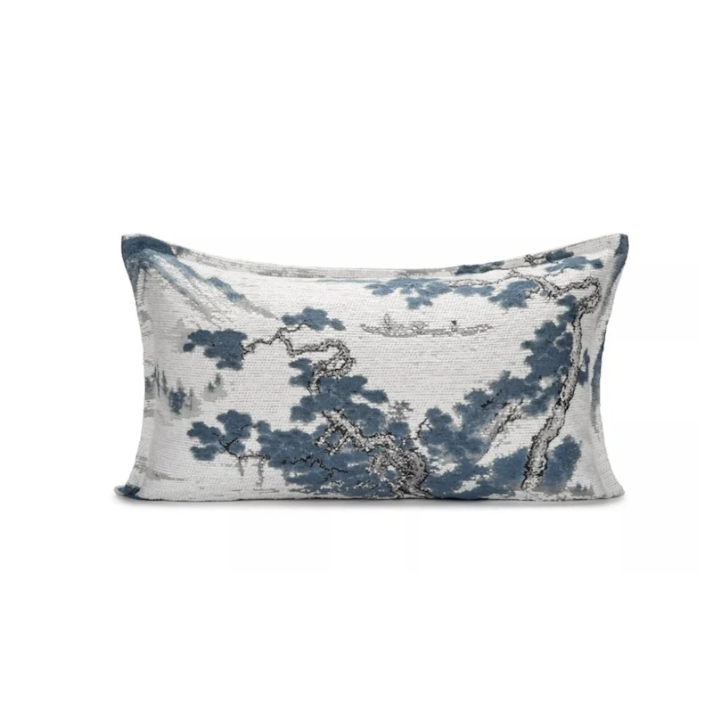 Wabi-Sabi Ink Painting Pillow Cover | Jacquard Landscape Print Cushion Case | Minimalist Oriental Sofa Bedroom Decor Throw