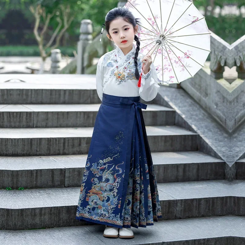 2024 Summer New Unisex Horse Face Skirt New Chinese Style Tang Costume Children's Ancient Costume Super Fairy Hanfu Tablecloth