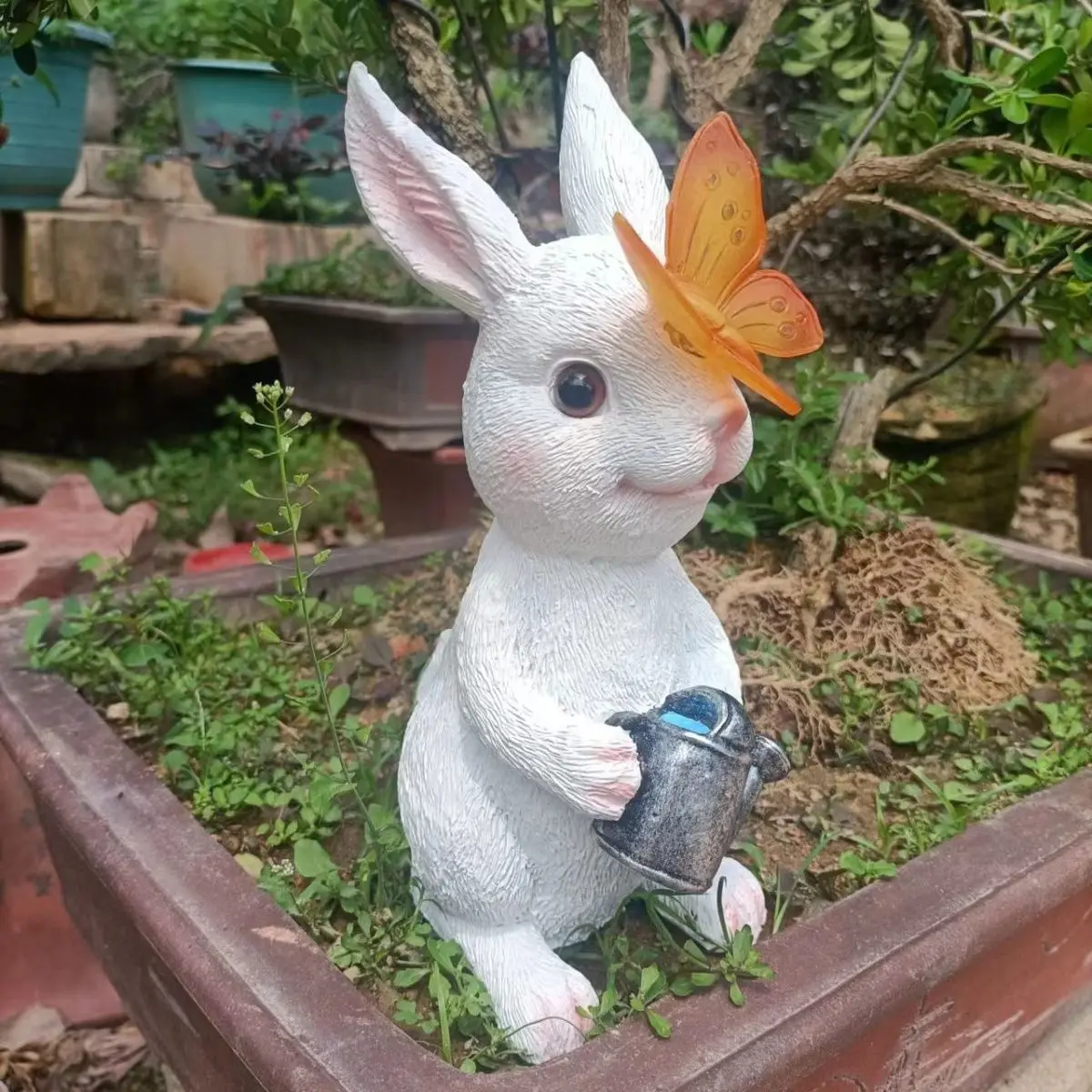 

Take the Kettle Top Butterfly Solar Light Rabbit Resin Ornaments Outdoor Garden Figurines Crafts Balcony Lawn Sculpture Decor
