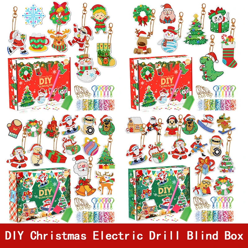 Nuova serie natalizia scatola cieca pittura diamante punto fai da te diamante portachiavi ciondolo acrilico punto diamante fatto a mano per bambini