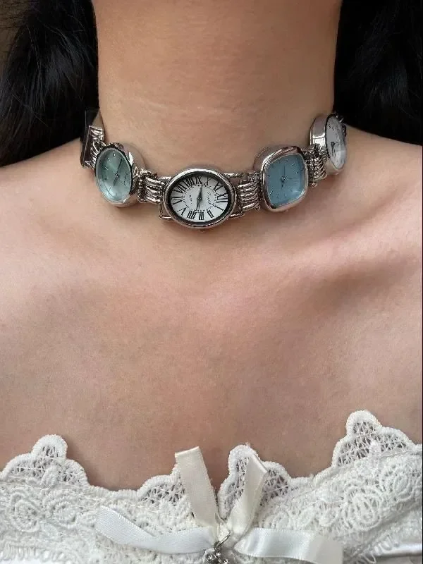 Niche Stitched Watch Pendant Necklace Cyberpunk Retro Old Money Multicolor Summer Jewelry Unisex Men Women Fashion Clavicle