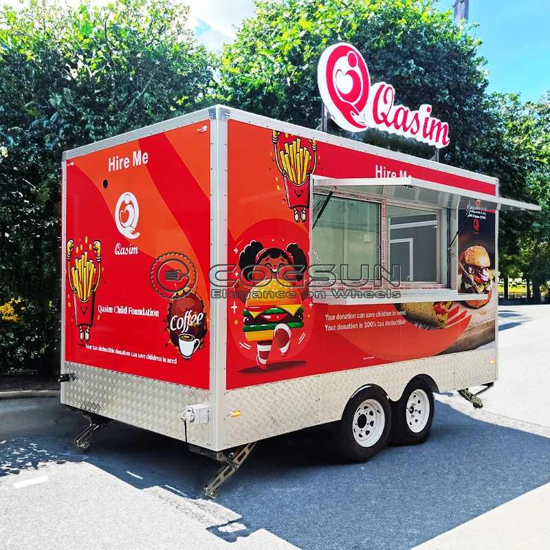 

COGSUN Colorful BBQ Food Truck Mobile Stainless Steel Food Trailer with Full Kitchen Designed for High Volume Cooking