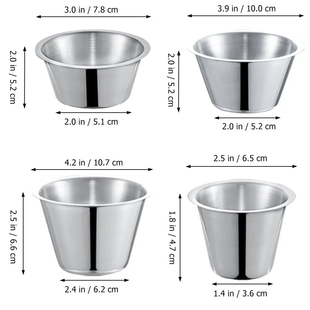 4Pcs Stainless Steel Sauce Cups Oxidation Rustproof Condiments Ramekins for Kitchen Supplies Dinner Hot Pot Sauce Holder Dipping