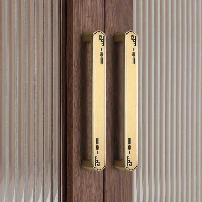 Retro Chinese Bronze Pure Copper Drawer Handle Modern Simple Brass Furniture Cabinet Wardrobe Door Pull Knob Hardware
