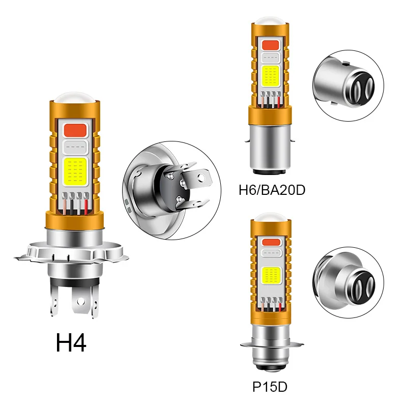 1PCS 3 Colors Motorcycle LED Headlight Bulb P15D H4 H6 BA20D Hi/Lo Beam Motorbike Scooter 12V COB Spotlight Car Light