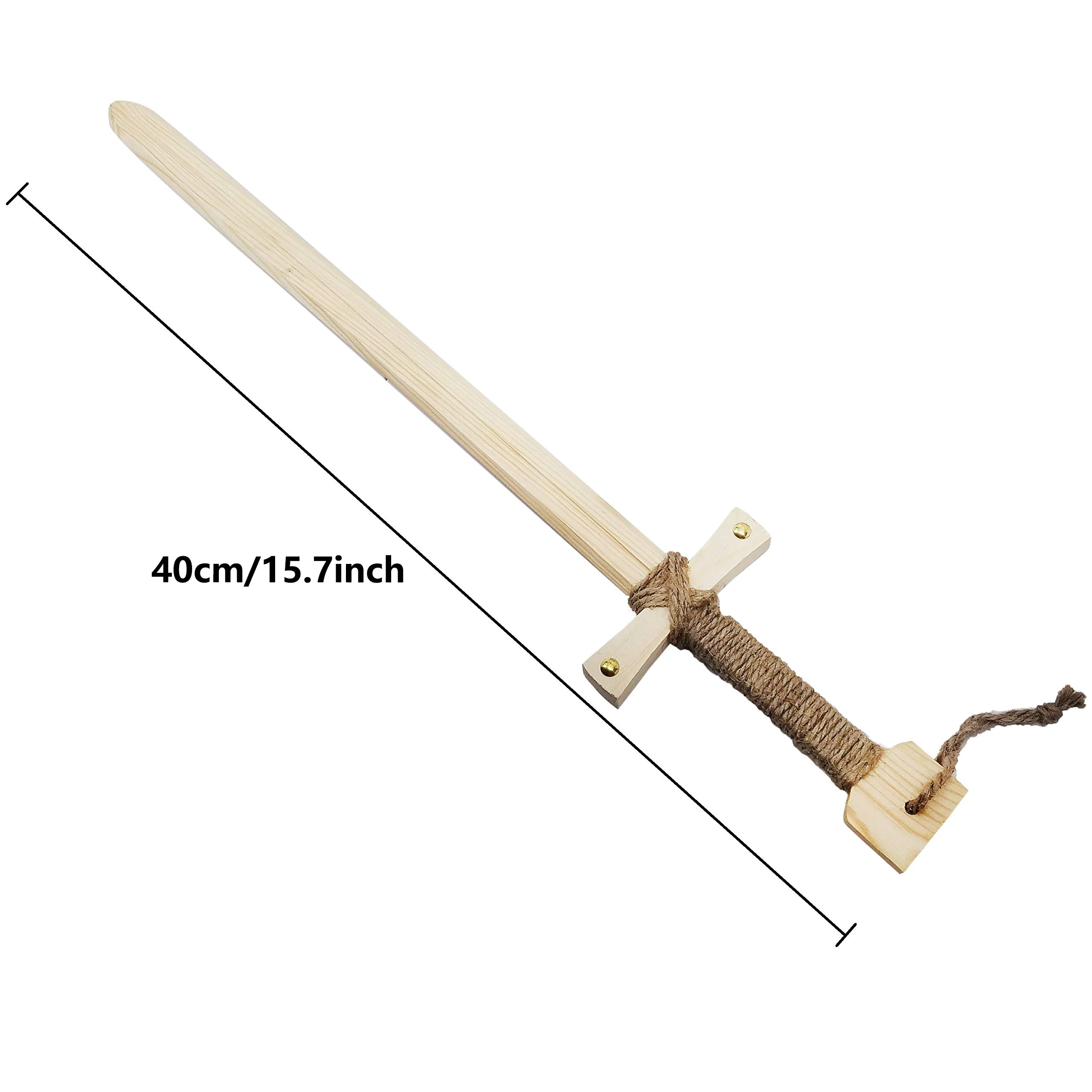 1pc 40cm Wooden Sword Toy With Jute Wrapped Handle Children Props Samurai Outdoor Sword Cosplay Katana Sword Toys Gifts For Kids