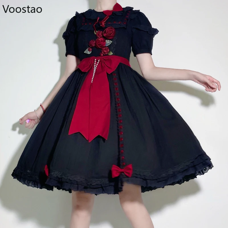 Vestido gótico victoriano Lolita Op para mujer, vestido elegante Vintage de encaje con lazo rosa, Vestidos de fiesta de té de princesa, Vestidos de hada dulce para mujer, Y2k