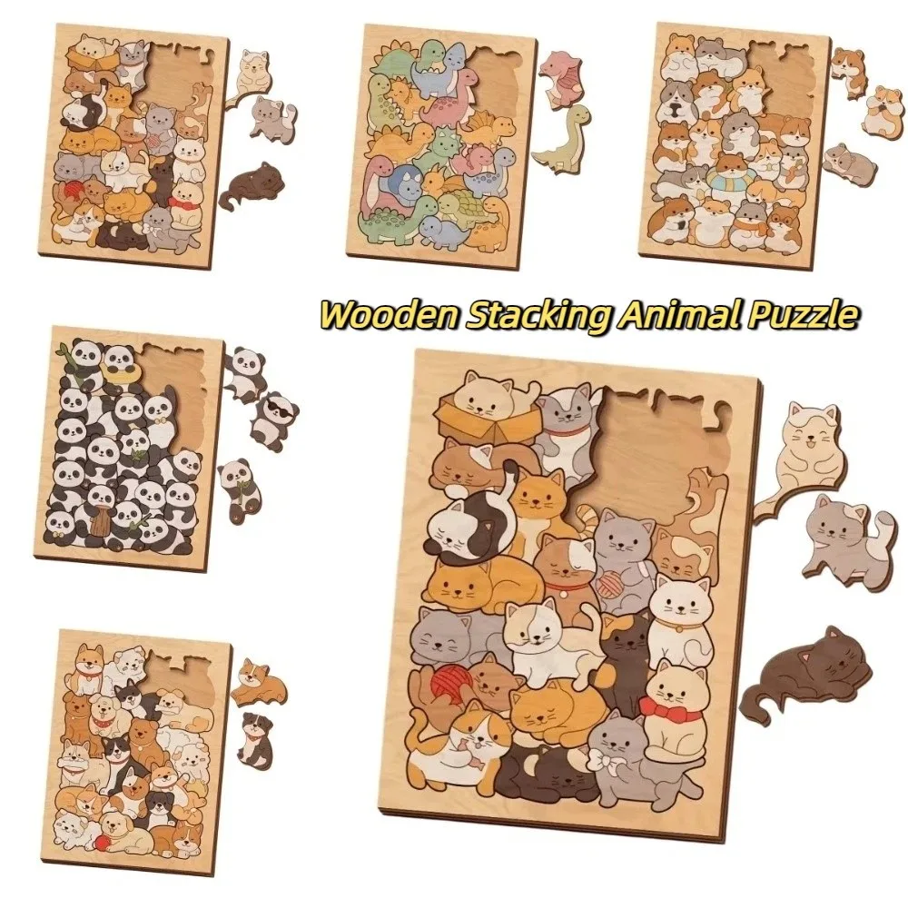 Wooden Wooden Stacking Animal Puzzle Need DIY Tabletop Decoration Puzzle Painting Decorative Plaque Dinosaur Hamsters