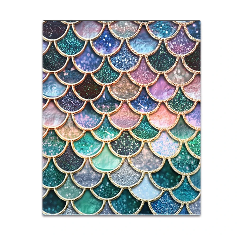 Watercolor Blue Green Mermaid Scale Art Print Throw Blanket,warm for casual rest on couch,patio,chill zone,birthday gifts