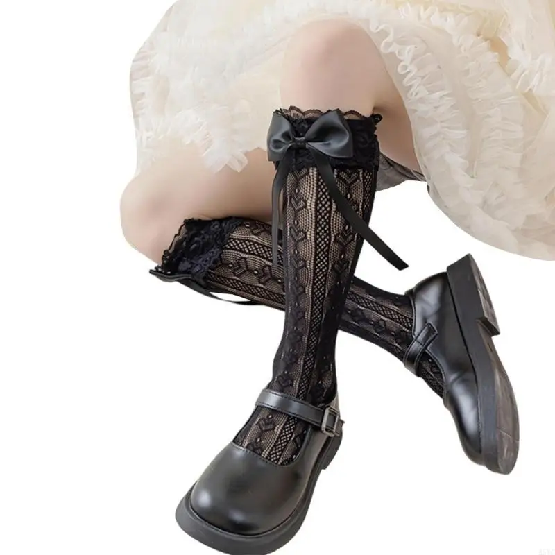 

A5YC Knee Socks Stockings Bowknot Ribbon Thigh High Stockings Socks