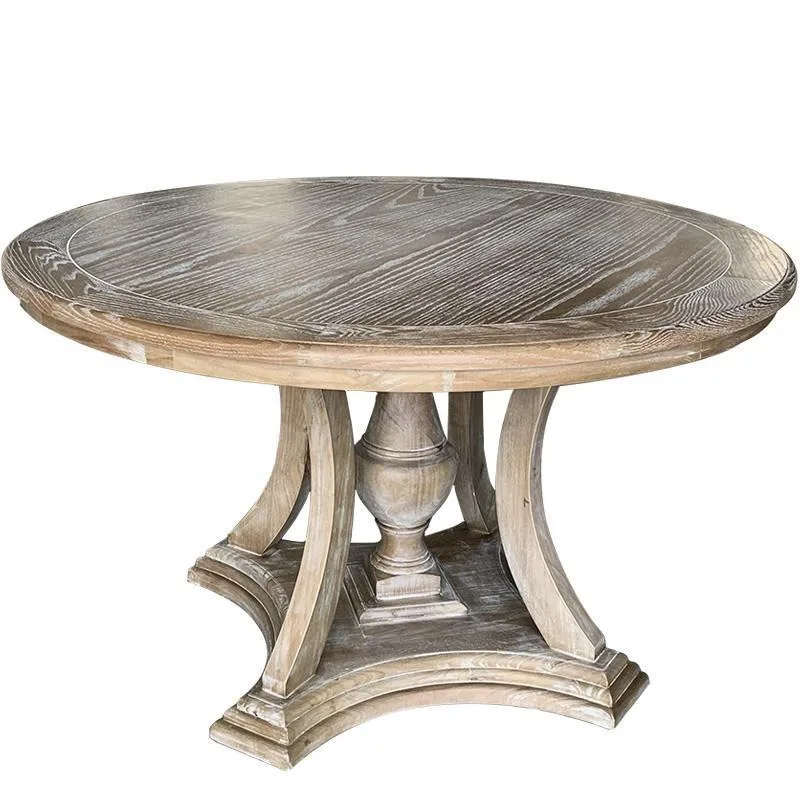 American rural solid wood round table, French light luxury retro old Roman column dining table, dining table, private banquet
