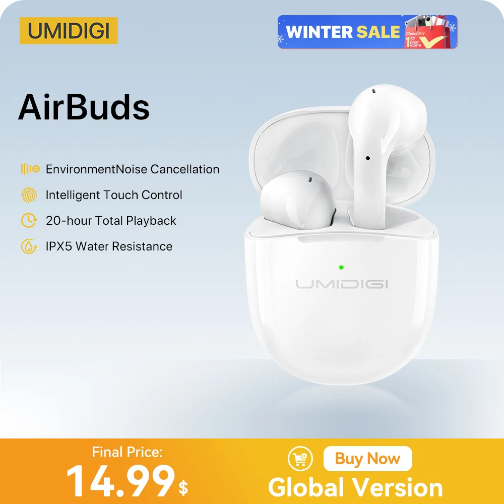 In Stock UMIDIGI AirBuds Bluetooth 5.0 TWS Earphones Wireless ENC Noise Reduction Headsets With Microphone Sports Headphones