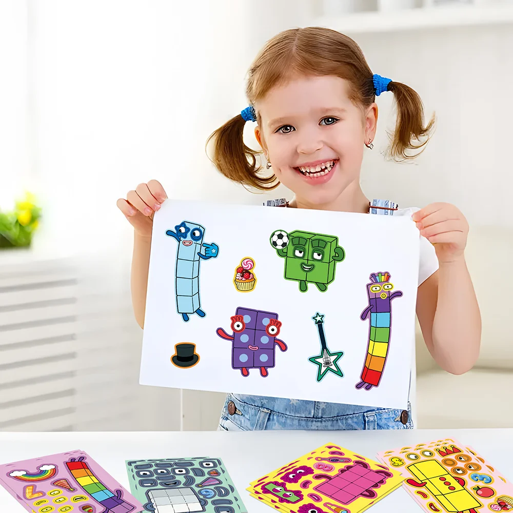 8/16 Blatt Cartoon Numberblocks Dekorative Puzzle-Aufkleber aus PVC-Material, Lernspielzeug für Kinder, Wasserfeste Party-Geschenkaufkleber – Detail 5