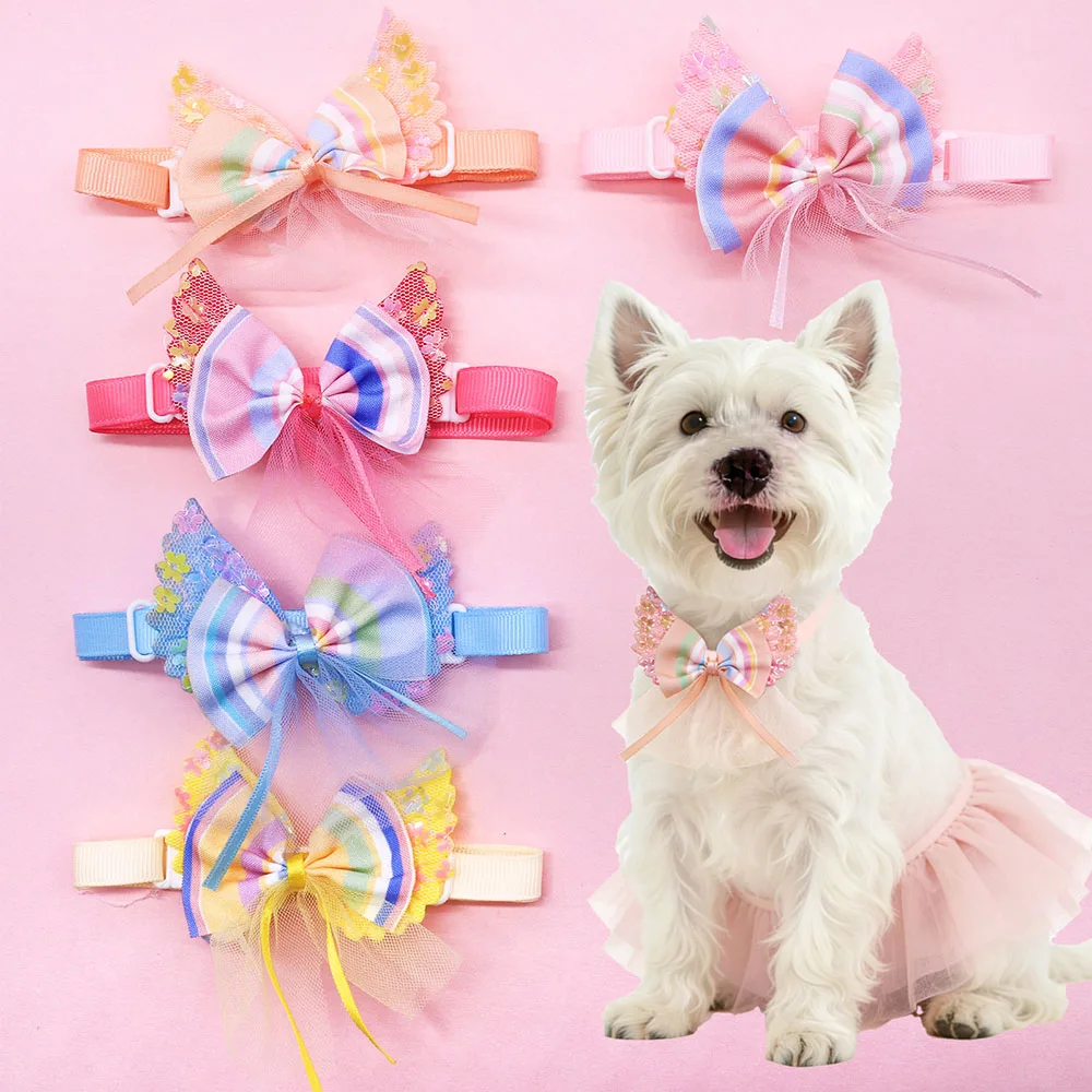 5/10PCS New Puppy Necklaces Colorful Lace Dog Bowties Collar