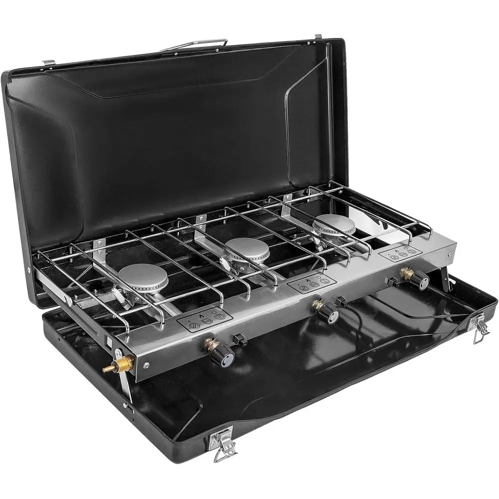 

Портативная трехконфорочная газовая плита с поджигом, регулируемыми конфорками, 19800 BTU для приготовления пищи на природе и в автомобиле