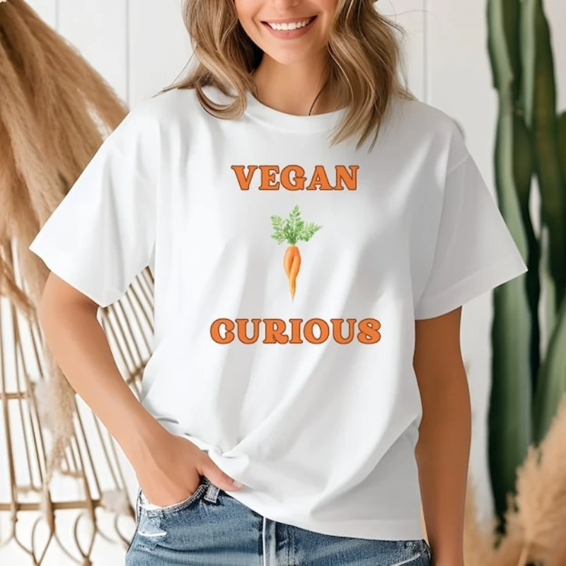 T-Shirt végétalien curieux à base de plante carotte-racot T-Shirt drôle pour la santé consciente et végétariens unisexe coton régulier à manches courtes