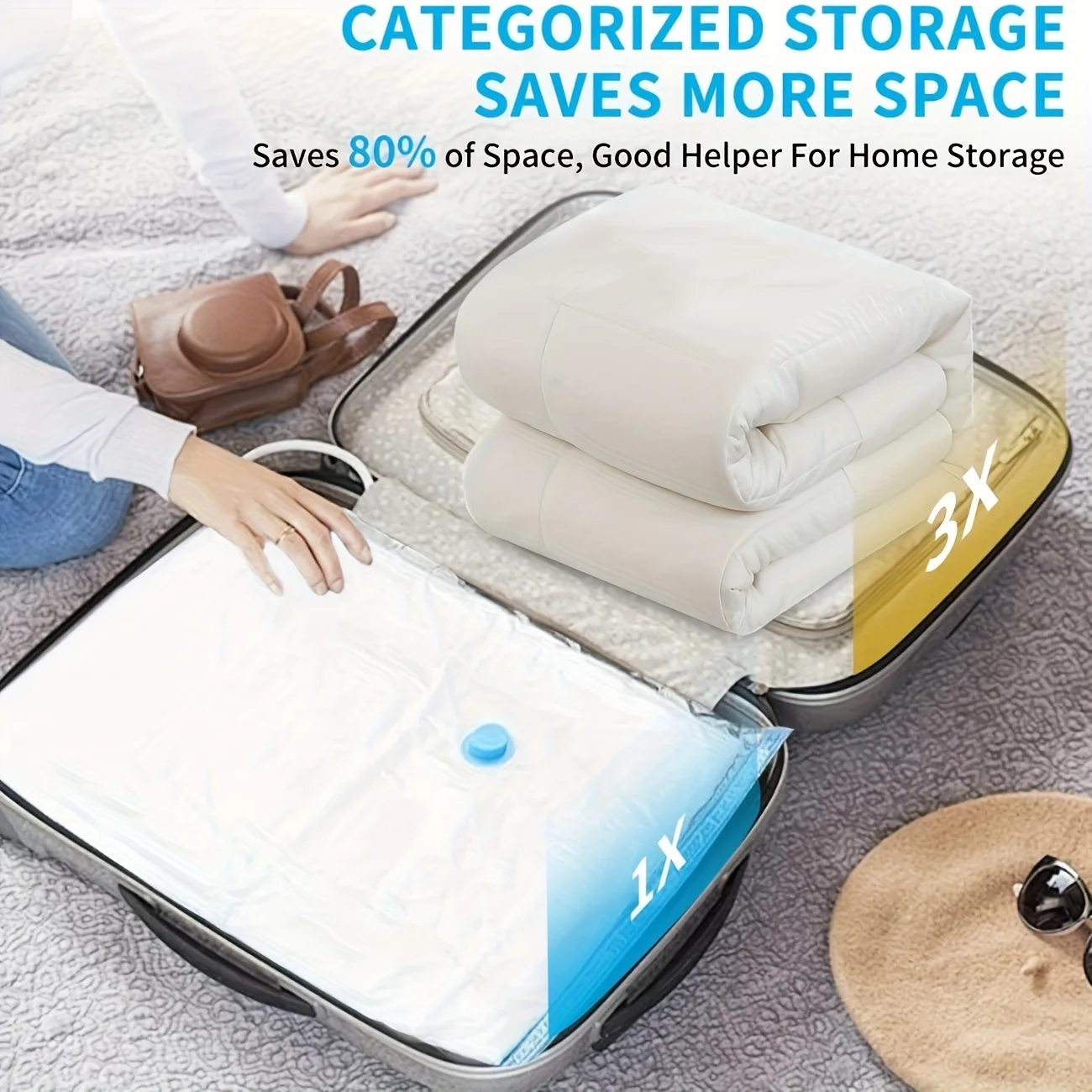 5 Pack Vacuum Storage Bags, Space Saver Bags Compression for Comforters and Blankets, Sealer Clothes Travel Packing Organizer