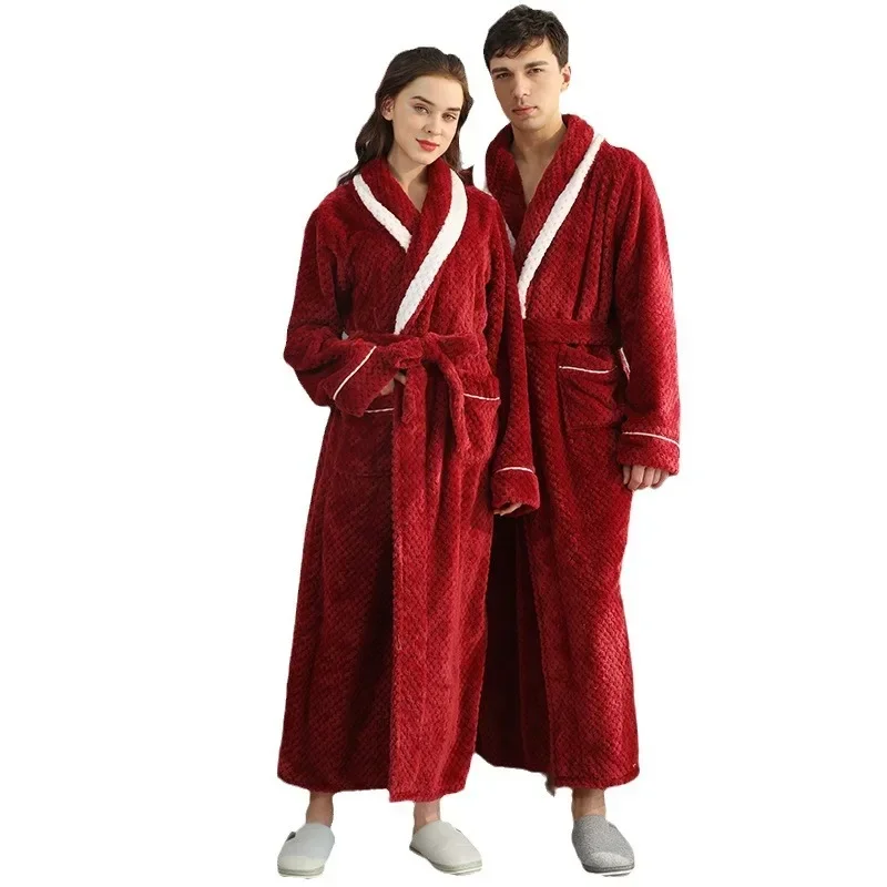 2024 New Long and Thick Beibei Velvet Couple\'s Sleeping Robe for Women in Winter, Large Flannel Bathrobe for Men in Autumn