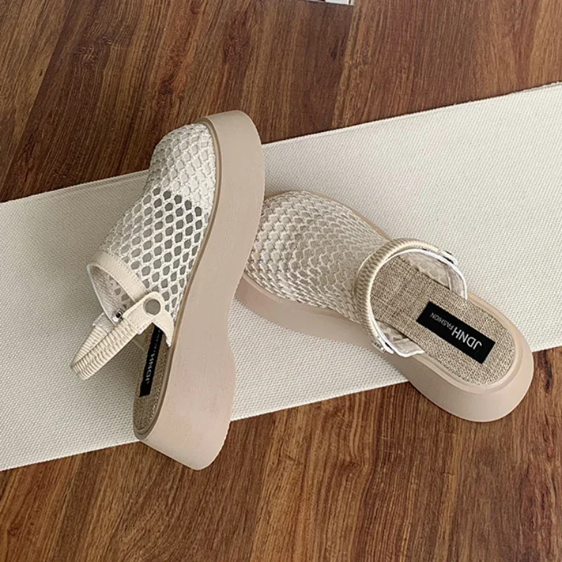 Thick Soled Baotou Sandals 2024 Summer New Style One Foot Half Slippers with Hollow and Breathable Holes, Two Pairs of Sandals